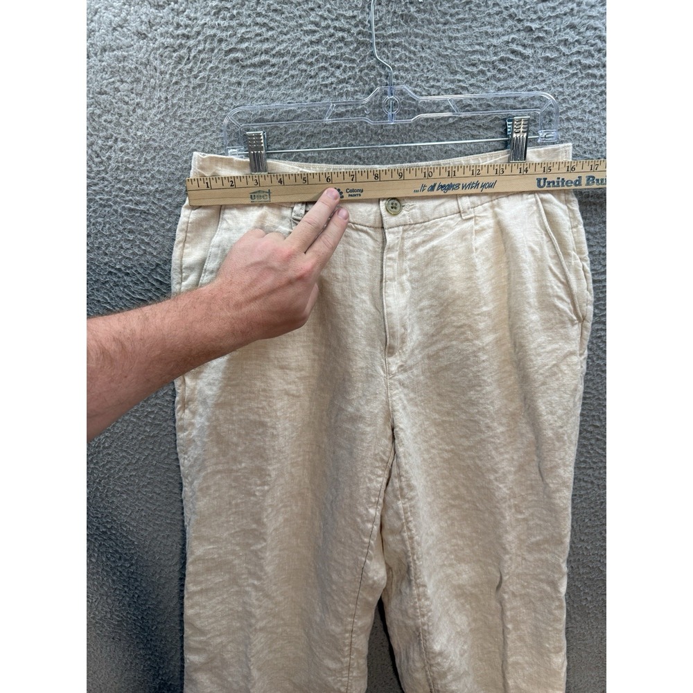 Lands End Pants Womens 12 Tan 100% Linen High Rise Wide Leg Nautical Coastal - Picture 3 of 10
